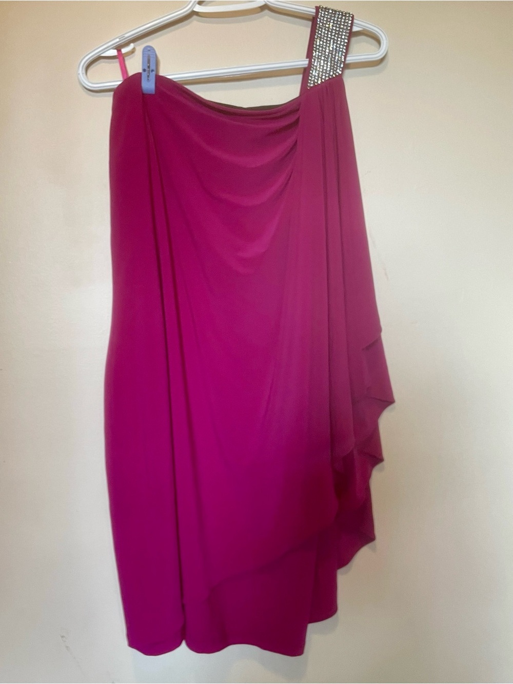 VTG 90s Le Chateau One Shoulder Draped Cocktail Dress Magenta Fuchsia L Large